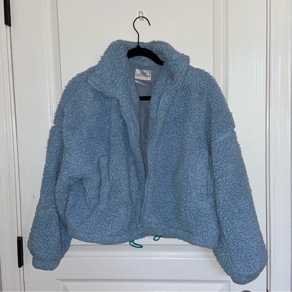 Urban Outfitters Baby Blue Sherpa Zip Up Jacket